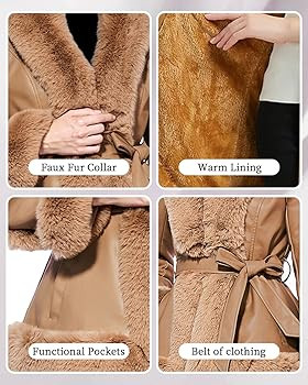 GRAN ORIENTE Women's Faux Leather Jacket with Faux Fur Collar, Winter Long Sleeve Furry Trim Pepl... | Amazon (US)