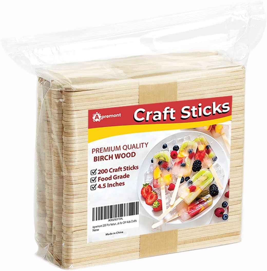 Apremont 200 Pcs - 4.5 inch Natural Wooden Food Grade Craft Sticks - Ice Cream Stick - Popsicle - Suit Crafting, Stirring, Paddle, Waxing, Small Ice Pop Stick for DIY Kids | Amazon (US)