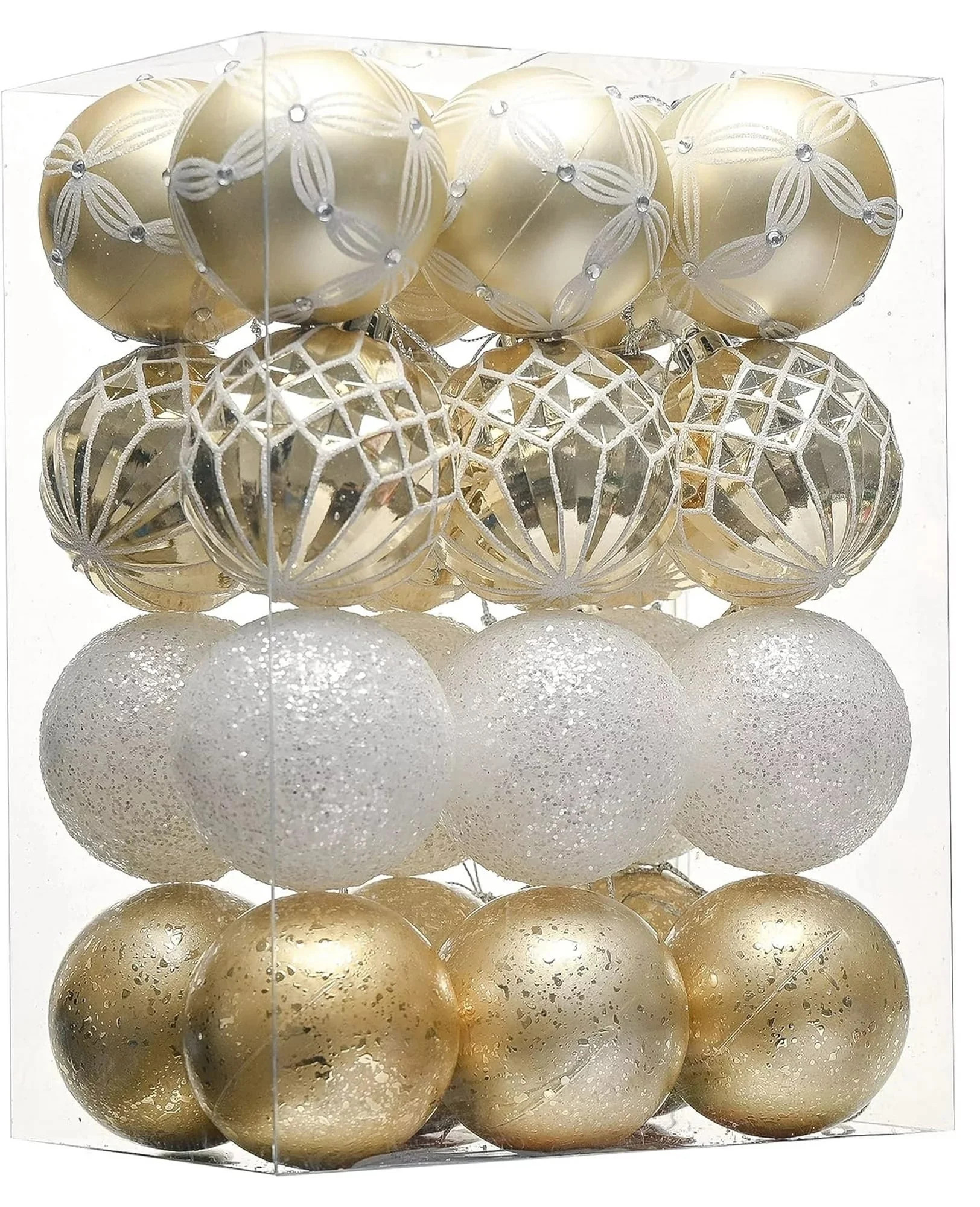 Valery Madelyn 24ct 2.36 inches Elegant Gold and White Christmas Ball Ornaments, Shatterproof Xma... | Walmart (US)