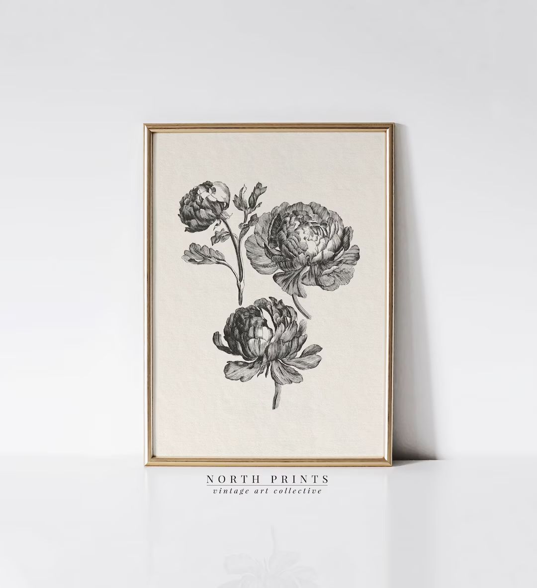 Vintage Peony Drawing | Botanical Sketch art | Farmhouse Kitchen Decor | PRINTABLE Digital Downlo... | Etsy (US)