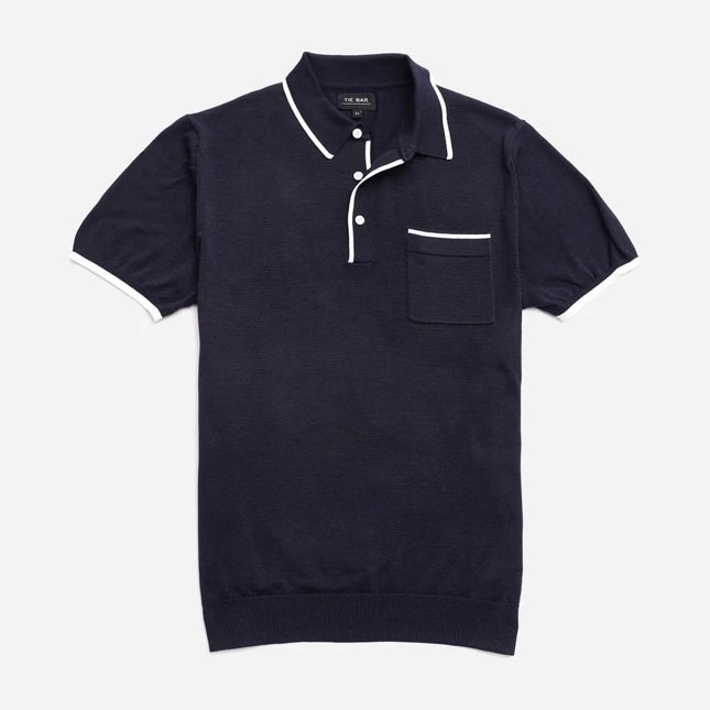 Tipped Cotton Sweater Navy Polo | The Tie Bar