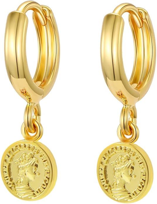 XYJZXY Gold Huggie Small Hoop Earrings with Charm Personalized Snake/Evil Eye/Star/Cross/Lock/Key... | Amazon (US)