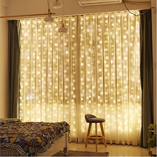 ZSJWL 300 LED Curtain Fairy Lights with Remote, 8 Modes 9.8 × 9.8 Ft, USB Plug in Copper Wire String Lights for Bedroom Window Chrismas Wedding Party, Warm White | Amazon (US)