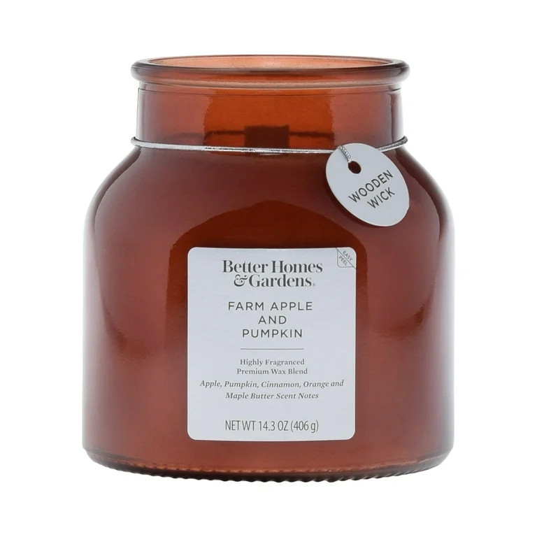 Better Homes & Gardens Farm Apple Pumpkin Scented Wooden Wick 14.3oz Jar Candle - Walmart.com | Walmart (US)