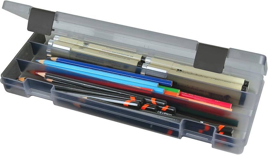 Amazon.com: ArtBin 6900AB Pencil Utility Box, Art & Craft Organizer, [1] Divided Storage Box for Pens, Pencils, Markers, Paint Brushes, etc., Translucent Charcoal : Arts, Crafts & Sewing | Amazon (US)