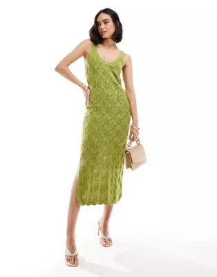 New Look stitched v-neck dress in light green | ASOS (Global)