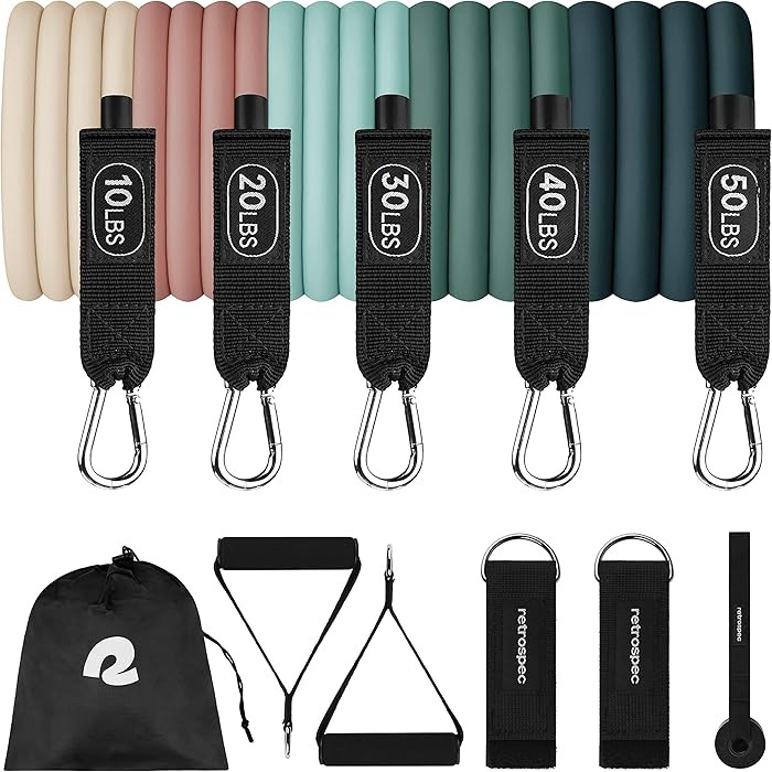 Retrospec Train Resistance Bands Set for Working Out - 5 Stackable Bands, Handles & Door Anchor -... | Amazon (US)
