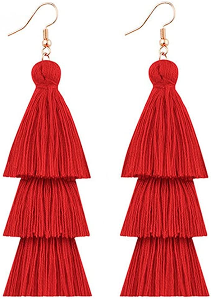 DIYANMMY 3 Tier Layered Colorful Tassel Earrings Bohemian Big Dangle Drop Fashion Jewelry Earring... | Amazon (US)
