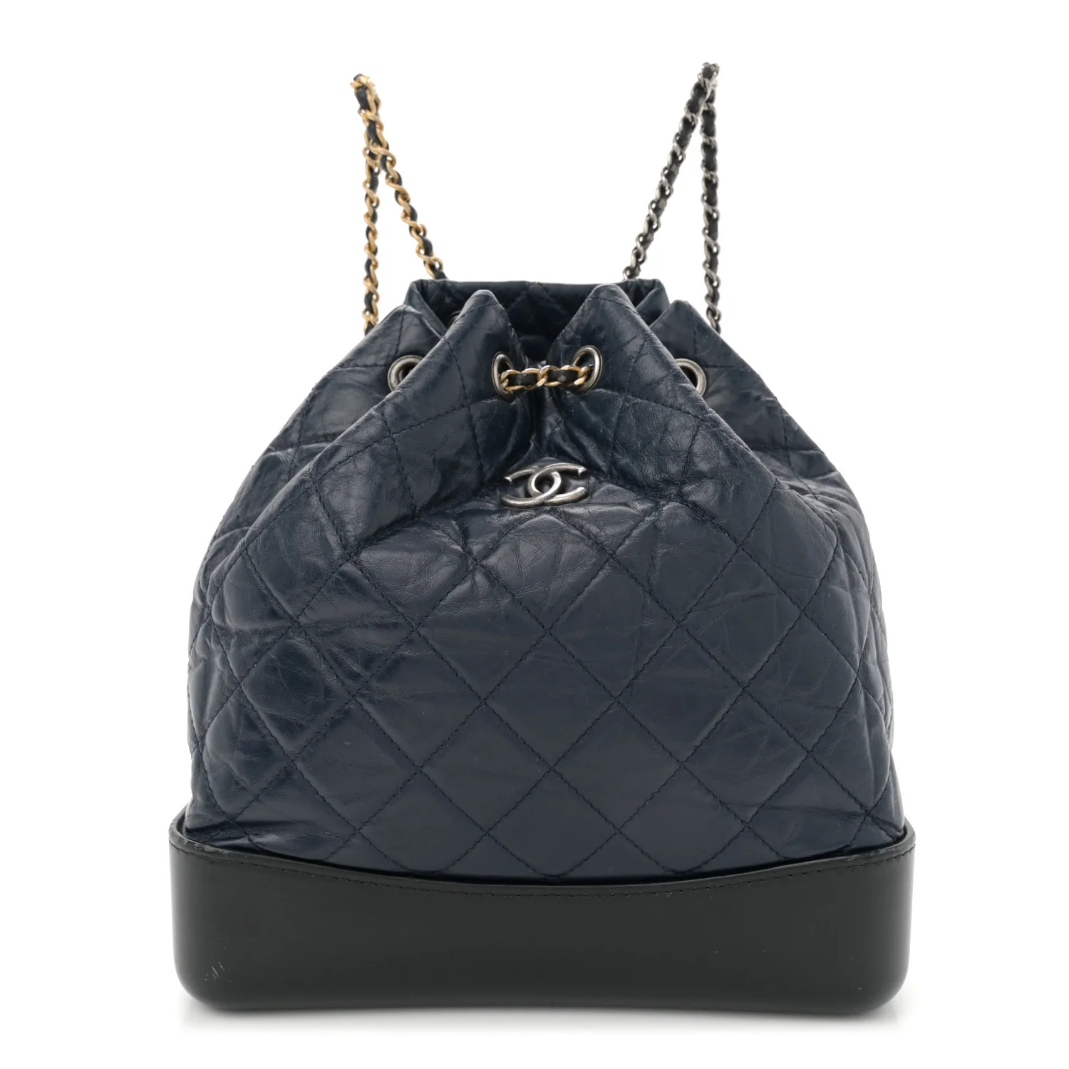 Aged Calfskin Quilted Gabrielle Backpack Navy Black | FASHIONPHILE (US)