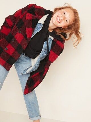 Cozy Plaid Sherpa Peacoat for Women | Old Navy (US)