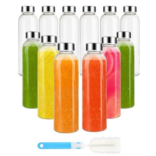 Sursip 18 oz Glass Water Bottles with Lids, Juice Bottles, Clear glass juice bottle for juicing, Eco-Friendly Reusable Glass Juicing Bottles with Stainless Steel Lid, BPA Free,Leak-Proof, Set of 12 | Amazon (US)