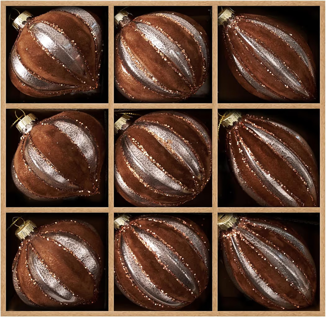 DN DECONATION Brown Glass Christmas Ornaments, Flocked Velvet Hanging Ornament Ball with Assorted... | Amazon (US)