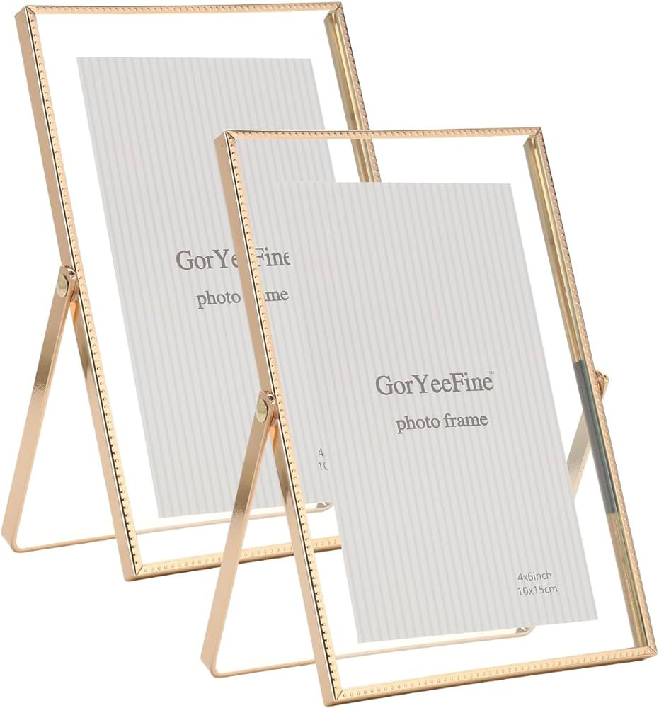 Gold 4x 6'' Floating Frame Set of 2, For Photo Sizes (2x3'', 3.5x 5'' up to 4x6'' ), Beautiful Me... | Amazon (US)