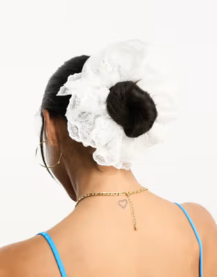 DesignB London lace hair scrunchie in white | ASOS (Global)