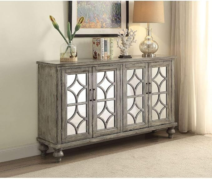 Knocbel Vintage Wood Console Table Buffet Sideboard with 4 Mirrored Glass Doors, Storage Cabinet ... | Amazon (US)