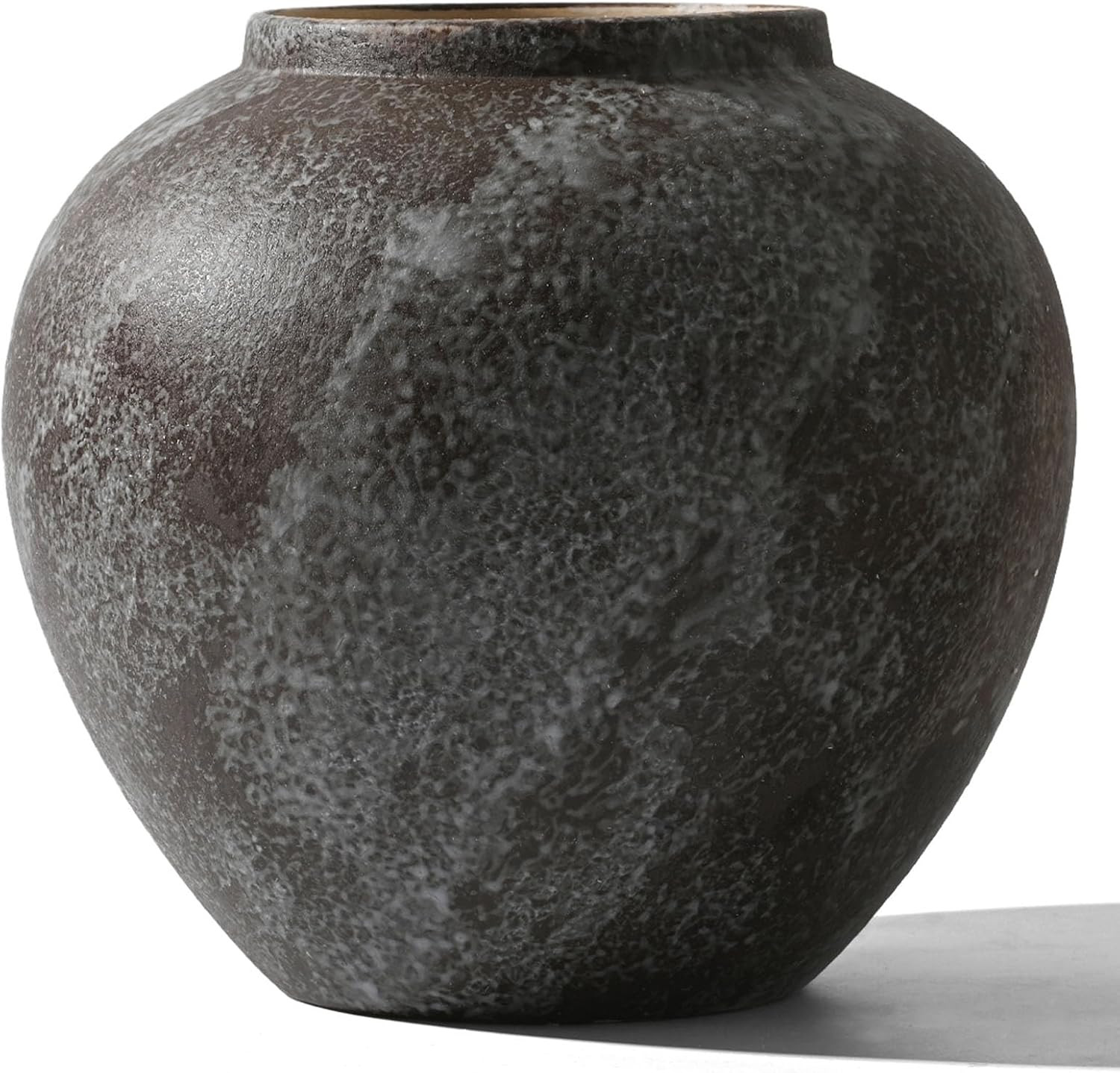 Rustic Ceramic Vintage Farmhouse Vase for Decor (Large Brush Black) | 8.8'' Distressed Stone Vase Home Decor, Decorative Terracotta Round Clay vase for Living Room, Table, Shelf, Kichen Décor | Amazon (US)