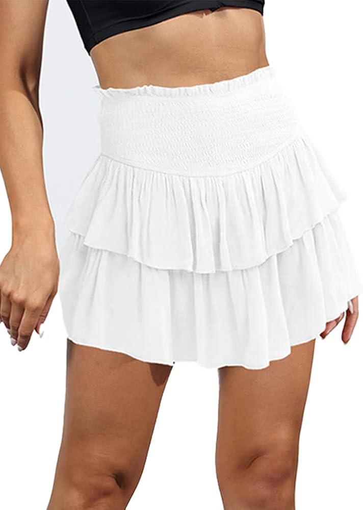 IDEALSANXUN 2024 Ruffle Mini Skirts for Women A Line Cute Pleated Skirt | Amazon (US)