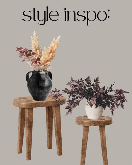 how i’d style these target stools!
great for an end of the hallway moment, or in between windows or doors in a living room/great room! 

fall decor, wood stools, wood accent table, faux stems, fall stems, home decor, oversized vase 

#LTKunder50 #LTKhome #LTKSeasonal