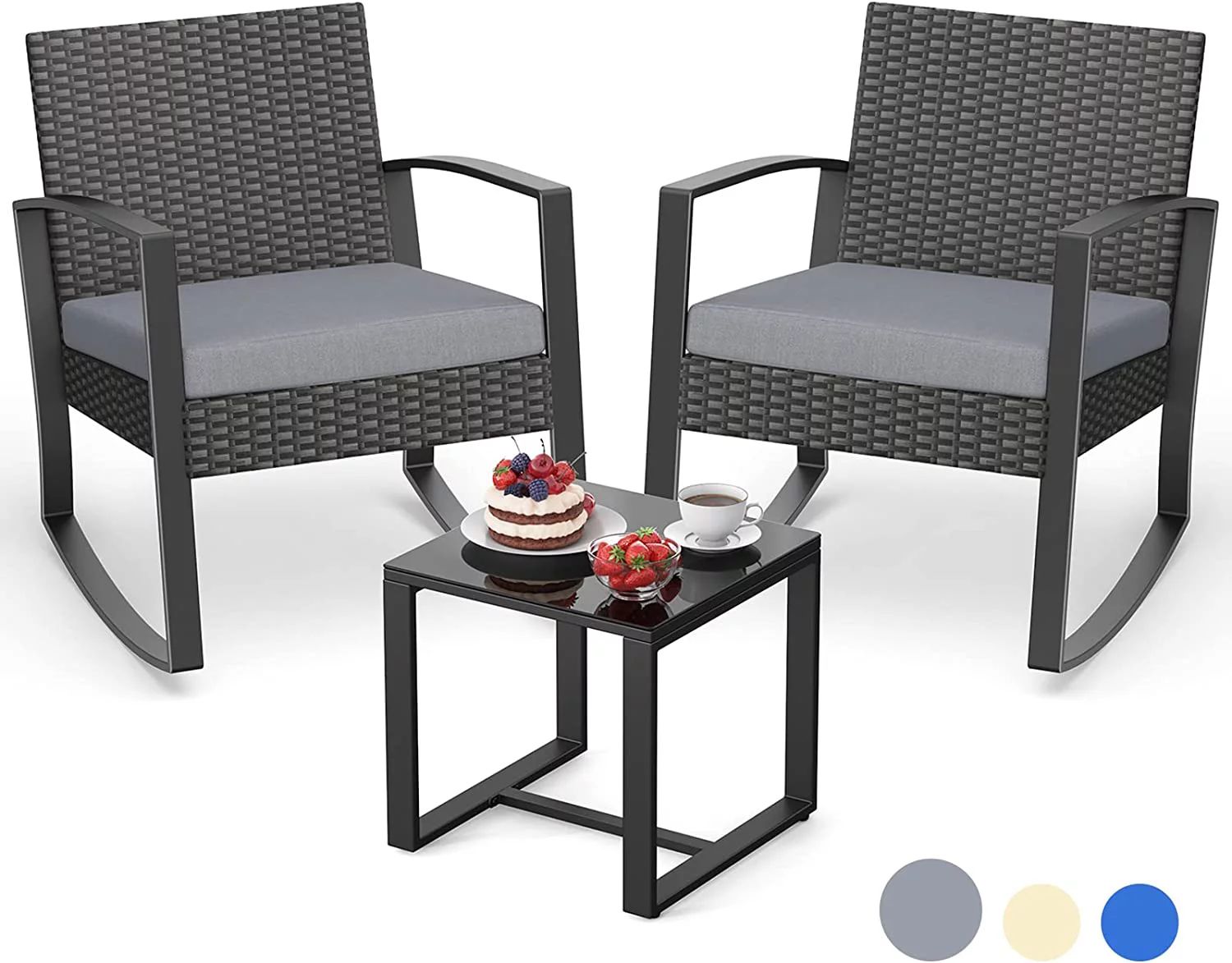 Lofka Patio Conversation , 3-Piece Outdoor Patio Wicker Chair Set with a Coffee Table, Balcony Fu... | Walmart (US)