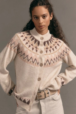 Pilcro Crew-Neck Cozy Fairisle Cardigan Sweater | Anthropologie (US)