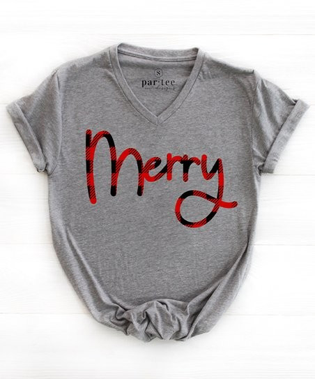 Heather Gray 'Merry' V-Neck Tee - Women | Zulily