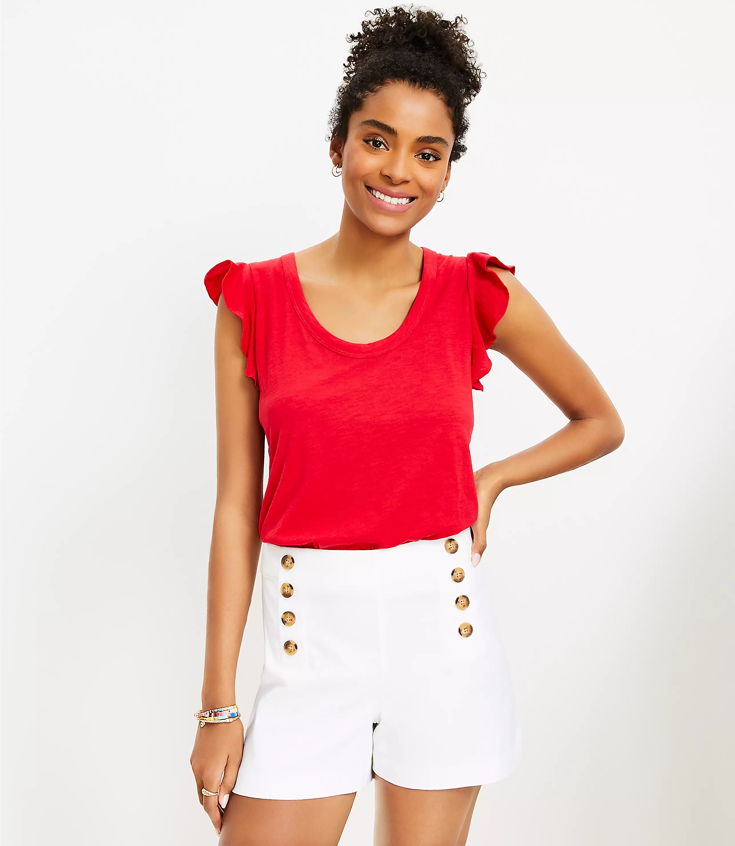 Flutter Sleeve Scoop Neck Tee | LOFT