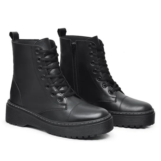 Bota Coturno Feminina Tratorado Cano Médio Cadarço Conforto - Preto | Netshoes (BR)