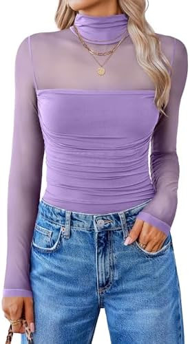 Avidlove Women Long Sleeve Bodysuit Turtle Neck Shapewear Body Suits Mesh One Piece Leotard Shirt... | Amazon (US)