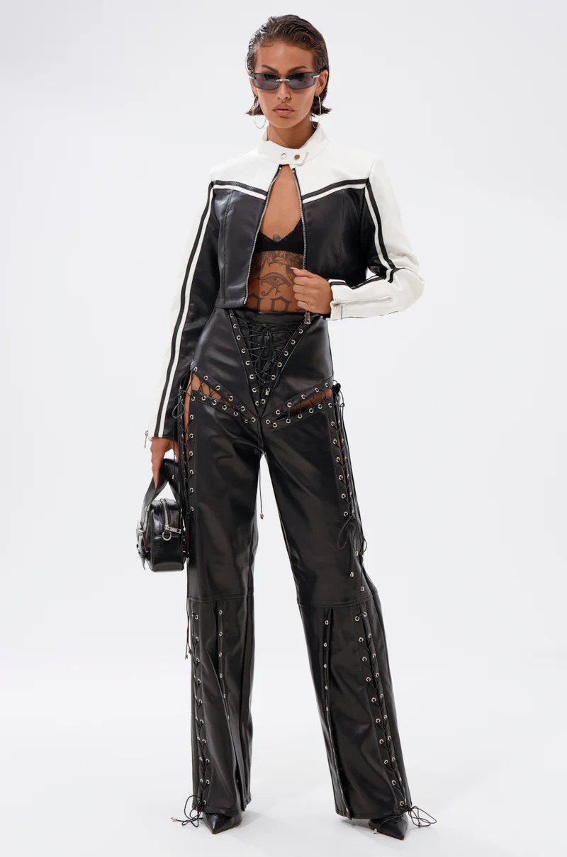 ROCK MY WORLD FAUX LEATHER LACE UP PANT | AKIRA