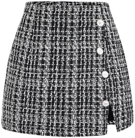 SweatyRocks Women's High Waist Split Button Elegant Tweed Short Skirt Plaid Skorts | Amazon (US)