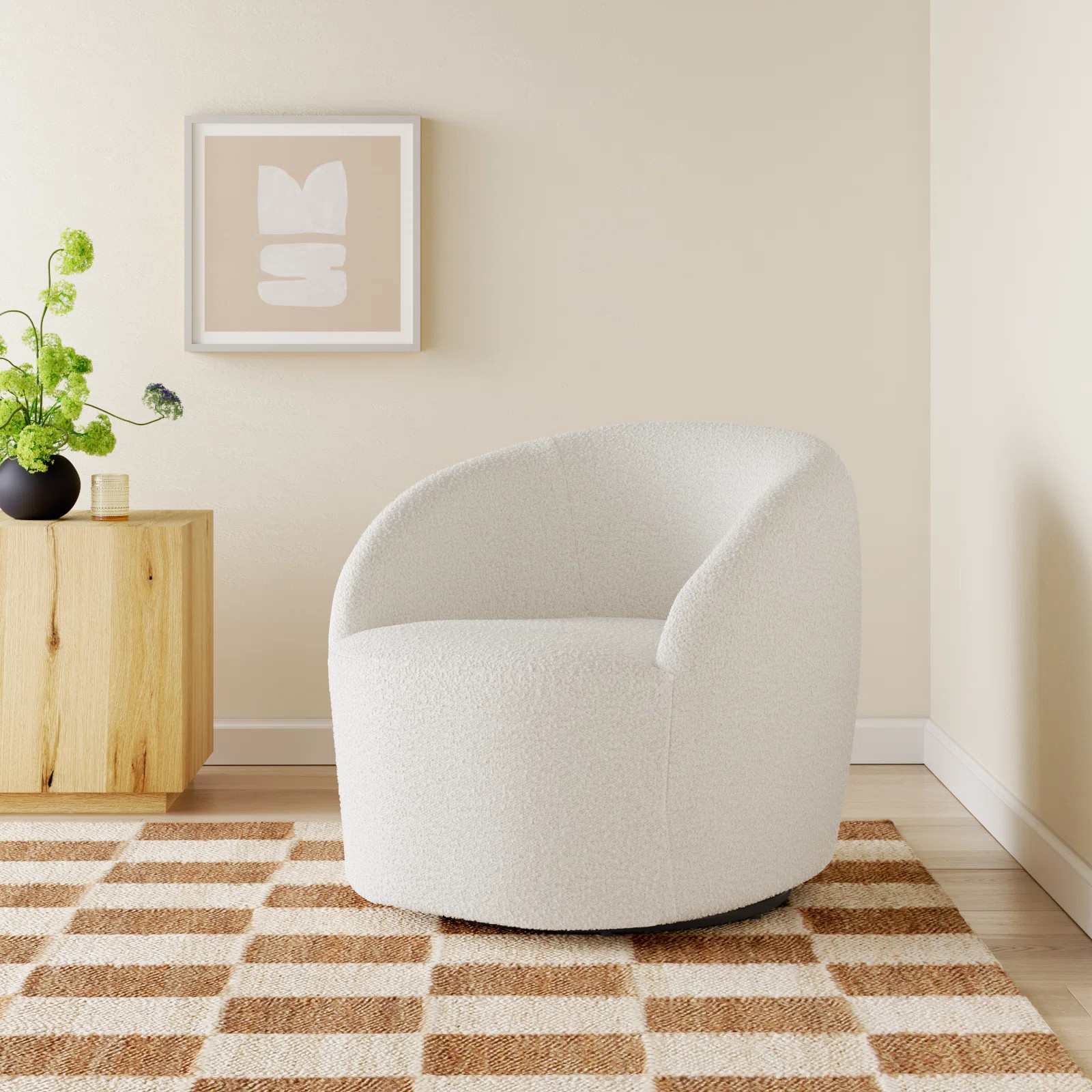 Marlena Boucle Upholstered Swivel Lounge Chair | Wayfair North America