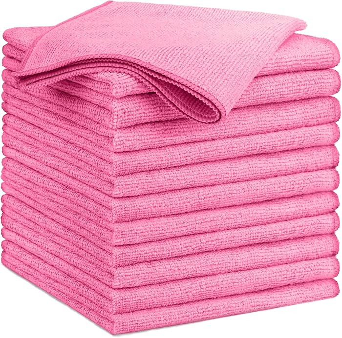 Pink Microfiber Cleaning Cloth,12PK Reusable Cleaning Rags, Highly Absorbent Shop Rags Bulk, All-... | Amazon (US)