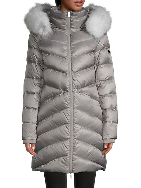 Ookpik Collet Fur-Trim Chevron-Quilted Down Coat on SALE | Saks OFF 5TH | Saks Fifth Avenue OFF 5TH