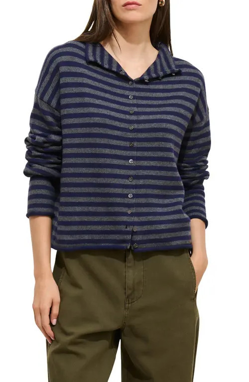 Alex Mill Taylor Stripe Cotton & Cashmere Cardigan in Navy/oxford at Nordstrom, Size X-Small | Nordstrom