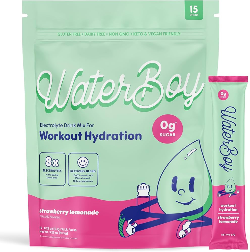 Waterboy Workout Hydration | 2,960mg Sugar Free Electrolyte Powder Packets | L-Glutamine + Vitami... | Amazon (US)
