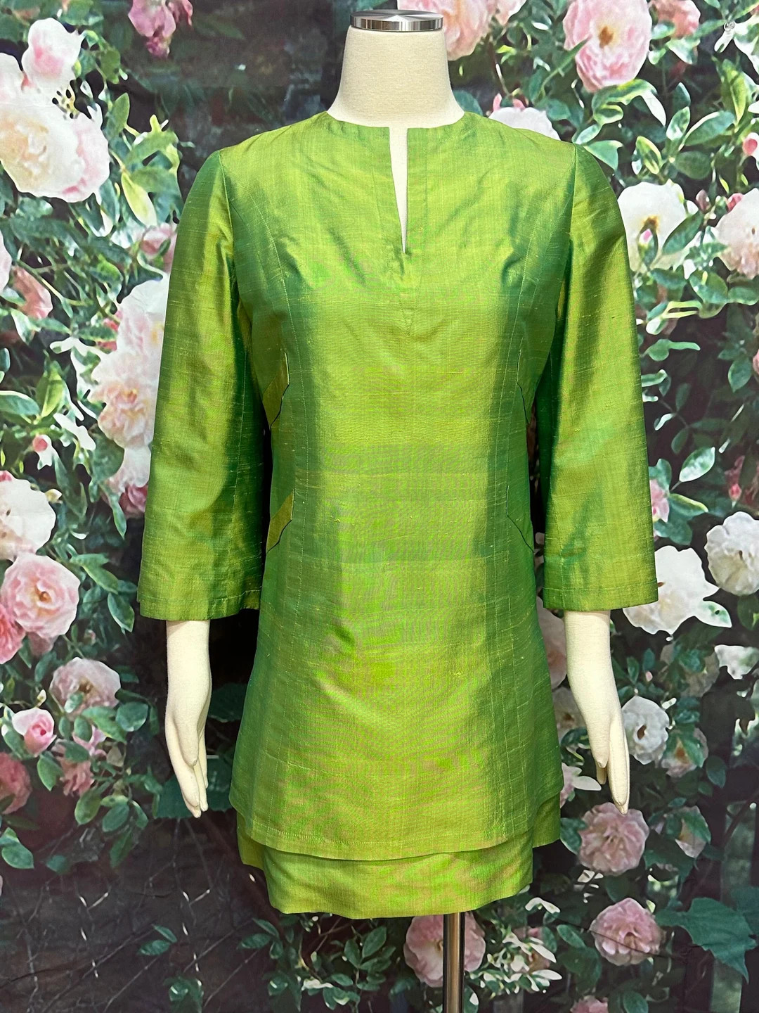 60s Lime Green Dupioni Shot Silk Mini Dress Small - Etsy | Etsy (US)