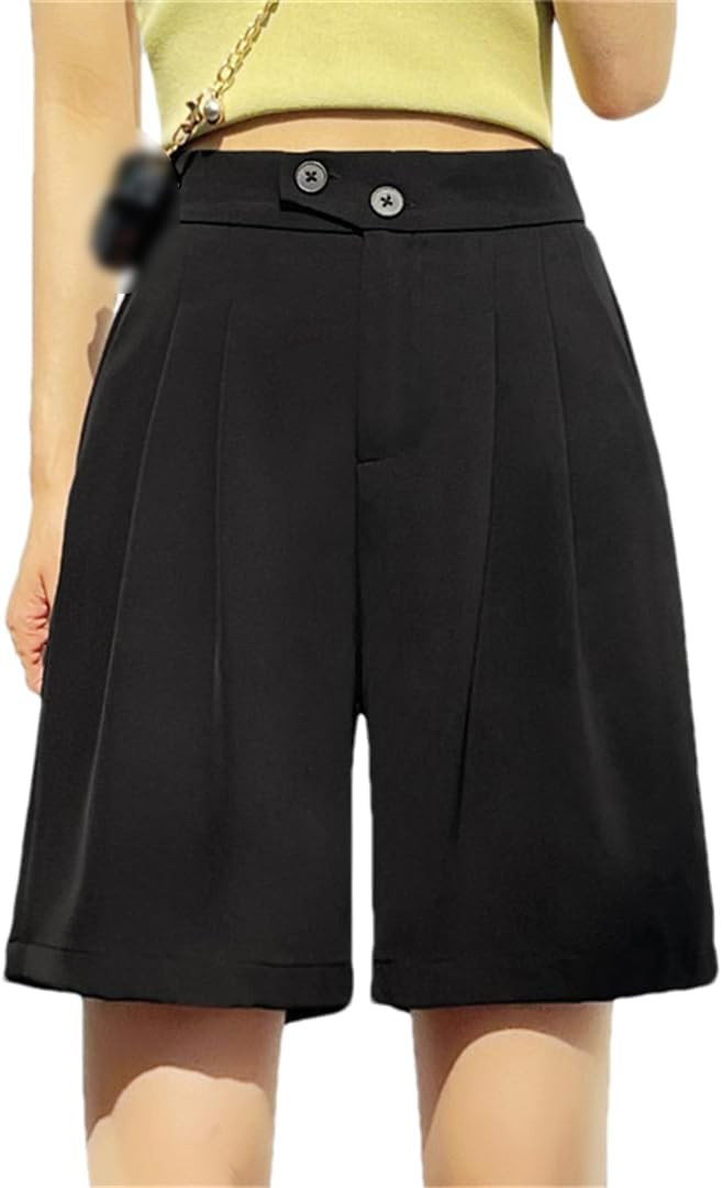 Rfmfkkg Women Bermuda Shorts High Waist Wide-Legged Short Pants Casual Office Knee Length Trouser... | Amazon (UK)