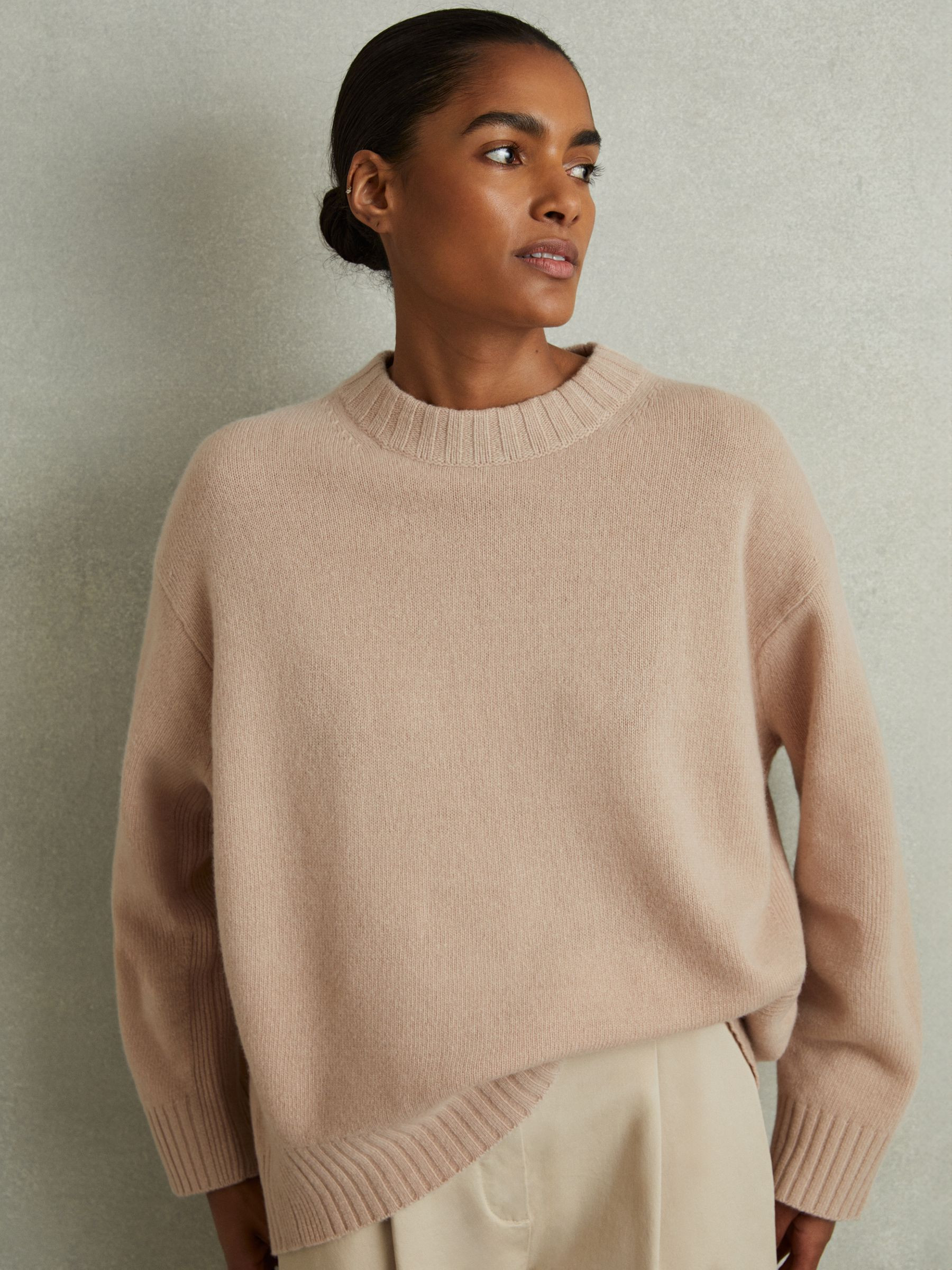 Wool-Cashmere Crew Neck Jumper in Mink | Reiss UK