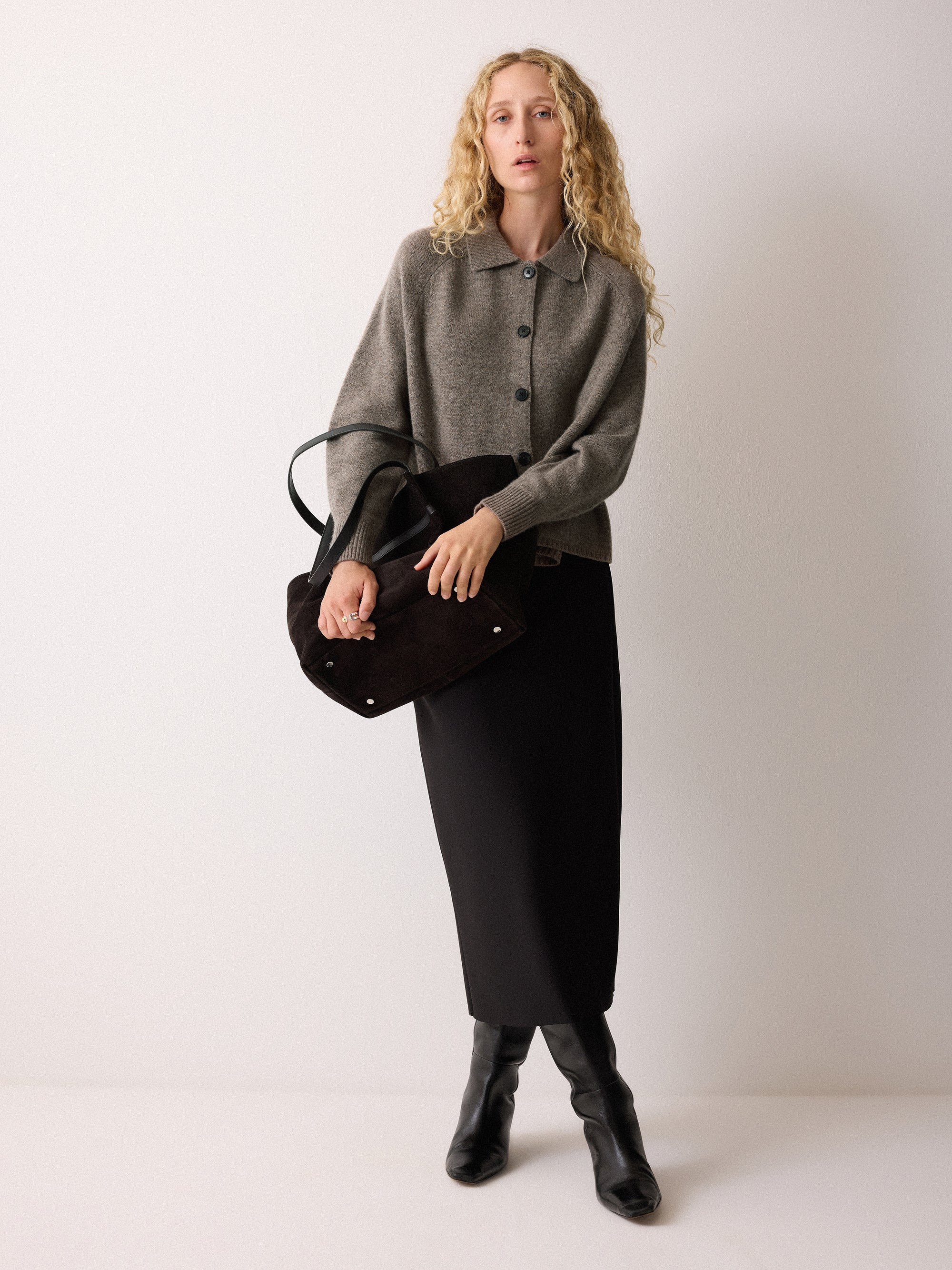 Wool Blend Collar Cardigan | Taupe | Jigsaw (UK)