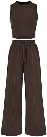 BTFBM Summer Outfits For Women 2026 Ribbed Sleeveless Tank Tops Wide Leg Pants 2 Piece Sets Loung... | Amazon (US)