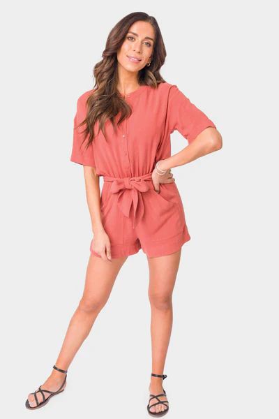 Henley Linen Romper with Belt | Gibson