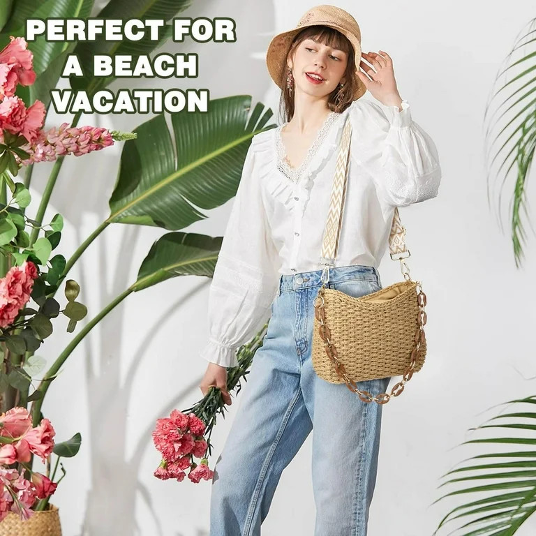 Gocvo Beach Straw Bags for Women, Summer Chic Woven Bag Classic Womens Straw Handbags Straw Cross... | Walmart (US)