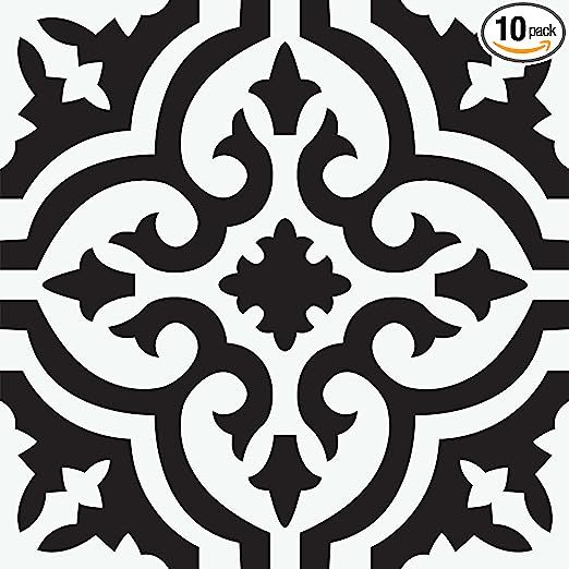 FloorPops FP3828 Parma Peel & Stick Floor Tiles, Black | Amazon (US)