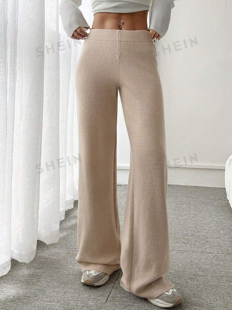 TrendsSHEIN EZwear Women's Solid Color Ribbed Knit Sweater & Pants Set | SHEIN