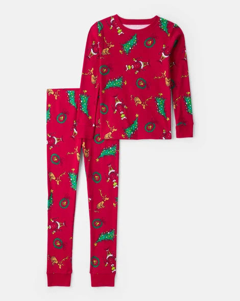 Carter's Kid Boys Dr. Seuss™ The Grinch Print 100% Cotton Long-Sleeve Snug Fit 2-Piece Pajamas - Red 4 Red | Carter's Inc
