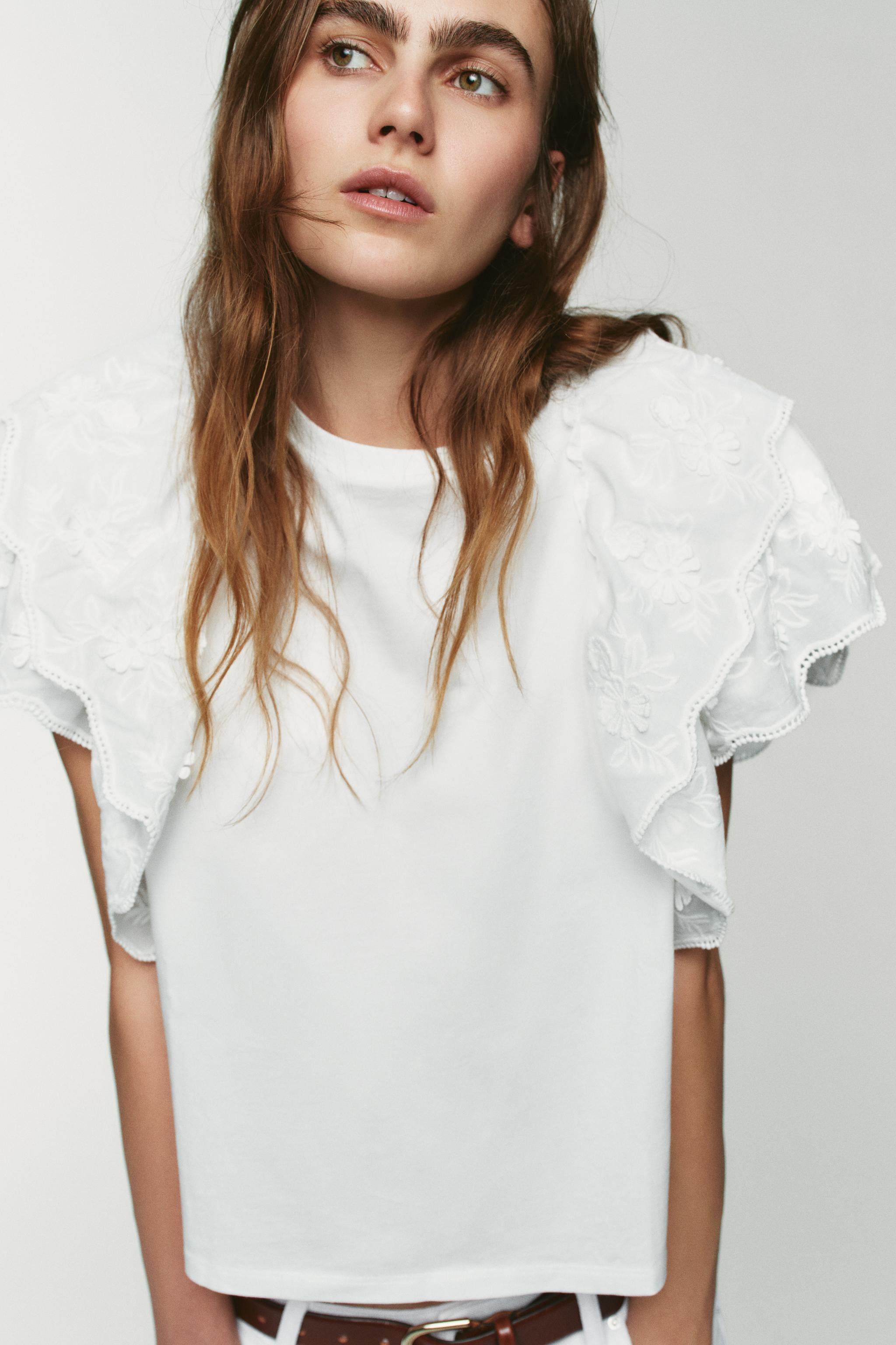 SHORT SLEEVE RUFFLE T-SHIRT | Zara UK