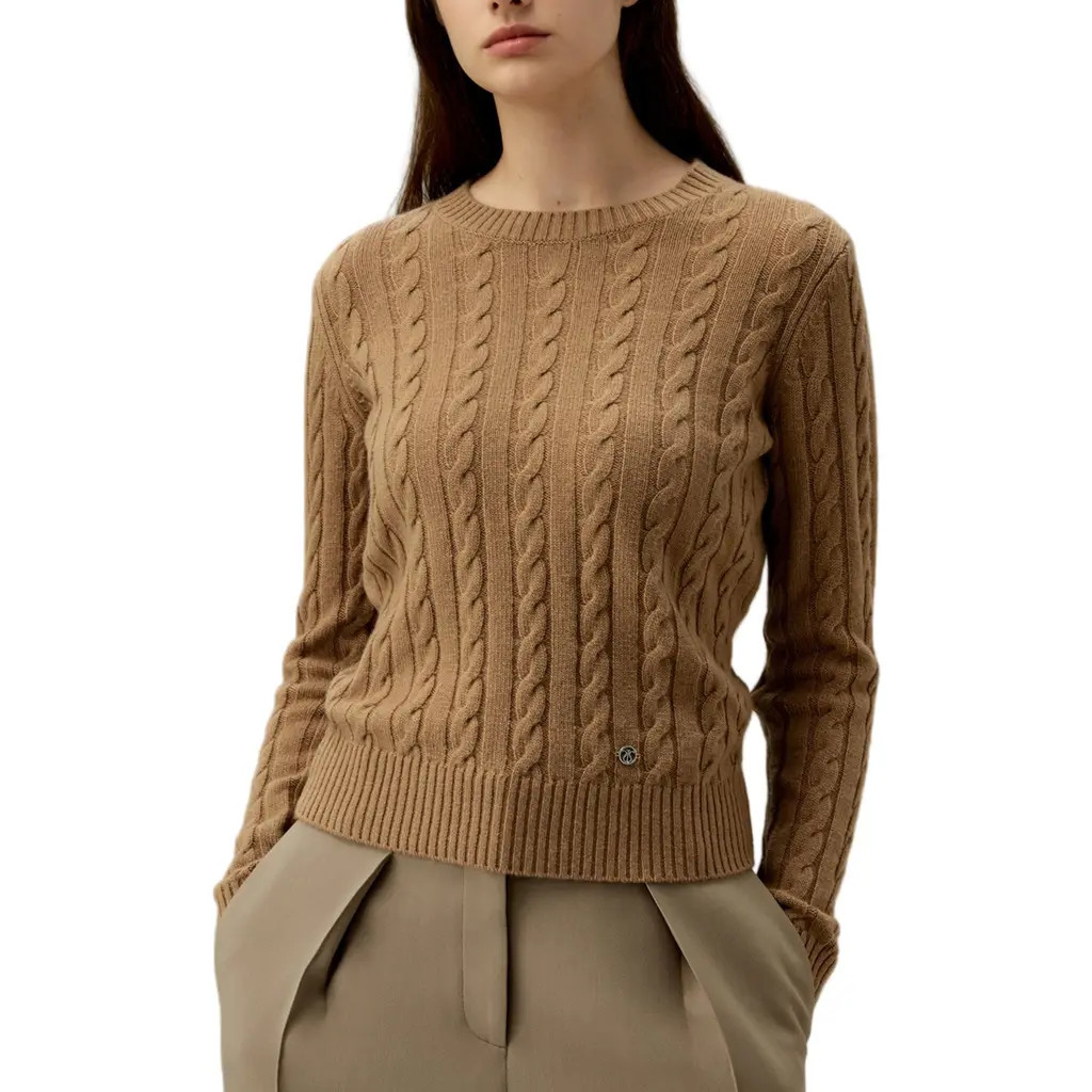 Lilysilk Classic Cable Knit Sweater with Ribbed Edges in Camel at Nordstrom, Size X-Small | Nordstrom