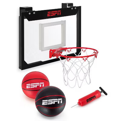 ESPN Mini Basketball Hoop, Over The Door Basketball Hoop Includes 2 Mini Basketballs and Pump – Black (ES-BK222.EEV24) | Target