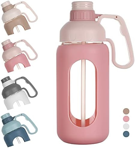 42oz Glass Water Bottle with Straw, Motivational Water Bottle with Silicone Sleeves and Handle,Le... | Amazon (US)