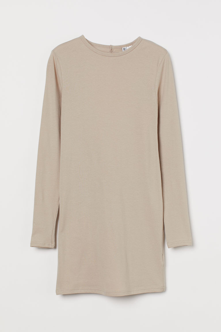 H & M - Fitted Jersey Dress - Brown | H&M (US + CA)